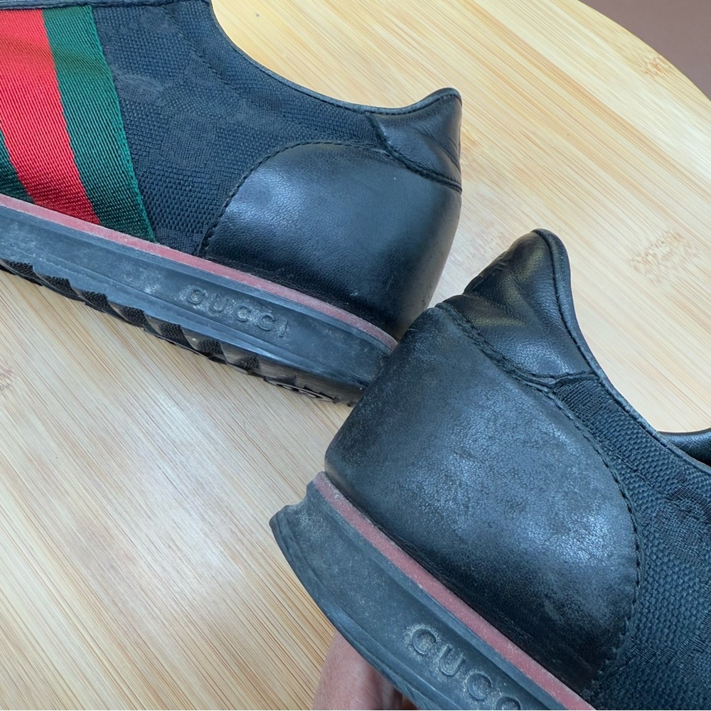 Gucci Guccissima black Leather and Classic Web Men's Sneakers Sz 7.5 - Picture 11 of 13